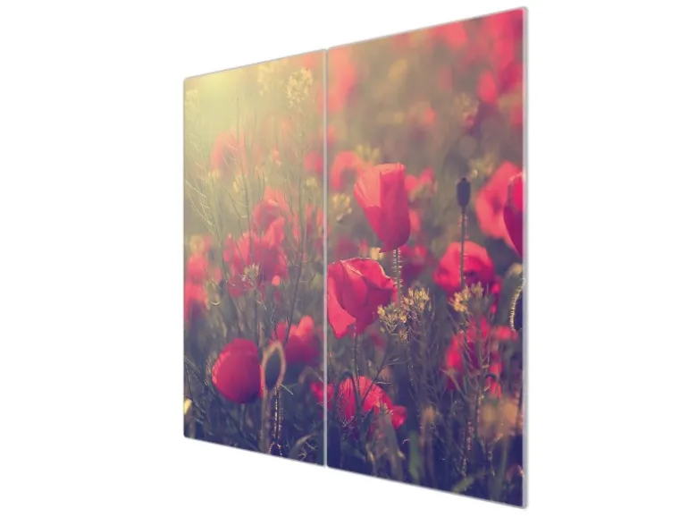 Banjado Herdabdeckplatte Glas 2 Teilig Je 30x52CM Schneidebrett Herdabdeckung Mit Motiv Mohn