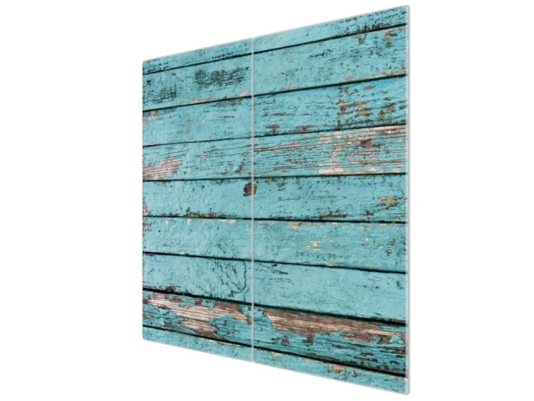 Banjado Herdabdeckplatte Glas 2 Teilig Je 30x52CM Schneidebrett Herdabdeckung Mit Motiv Blaue Holzlatten