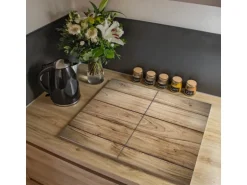 Banjado Herdabdeckplatte Glas 2 Teilig Je 30x52CM Schneidebrett Herdabdeckung Mit Motiv Holzplanken