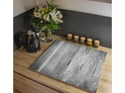 Banjado Herdabdeckplatte Glas 2 Teilig Je 30x52CM Schneidebrett Herdabdeckung Mit Motiv Holz Monochrom