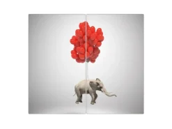 Banjado Herdabdeckplatte Glas 2 Teilig Je 30x52CM Schneidebrett Herdabdeckung Mit Motiv Fliegender Elefant