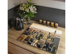 Banjado Herdabdeckplatte Glas 1 Teilig 60x52CM Schneidebrett Herdabdeckung Mit Motiv New York City