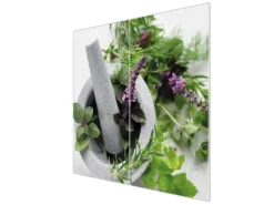 Banjado Herdabdeckplatte Glas 2 Teilig Je 30x52CM Schneidebrett Herdabdeckung Mit Motiv Kräuter