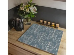 Banjado Herdabdeckplatte Glas 1 Teilig 60x52CM Schneidebrett Herdabdeckung Mit Motiv Royal Creme Blau