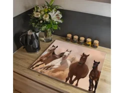 Banjado Herdabdeckplatte Glas 1 Teilig 60x52CM Schneidebrett Herdabdeckung Mit Motiv Mongolische Stimmung