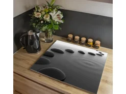 Banjado Herdabdeckplatte Glas 1 Teilig 60x52CM Schneidebrett Herdabdeckung Mit Motiv Schwarze Steine