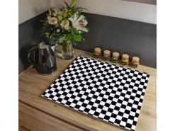 Banjado Herdabdeckplatte Glas 2 Teilig Je 30x52CM Schneidebrett Herdabdeckung Mit Motiv Karo Schwarz