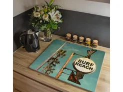 Banjado Herdabdeckplatte Glas 1 Teilig 60x52CM Schneidebrett Herdabdeckung Mit Motiv Surf Beach