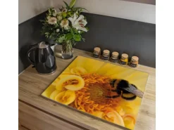Banjado Herdabdeckplatte Glas 1 Teilig 60x52CM Schneidebrett Herdabdeckung Mit Motiv Hummel