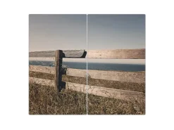 Banjado Herdabdeckplatte Glas 2 Teilig Je 30x52CM Schneidebrett Herdabdeckung Mit Motiv Zaun Am Meer