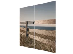 Banjado Herdabdeckplatte Glas 2 Teilig Je 30x52CM Schneidebrett Herdabdeckung Mit Motiv Zaun Am Meer