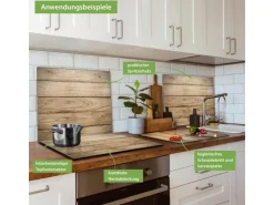 Banjado Herdabdeckplatte Glas 1 Teilig 60x52CM Schneidebrett Herdabdeckung Mit Motiv Holzplanken
