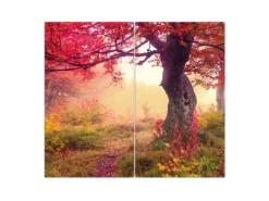 Banjado Herdabdeckplatte Glas 2 Teilig Je 30x52CM Schneidebrett Herdabdeckung Mit Motiv Lichtung Im Herbst