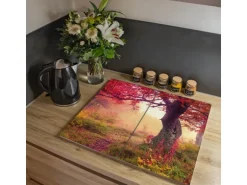 Banjado Herdabdeckplatte Glas 2 Teilig Je 30x52CM Schneidebrett Herdabdeckung Mit Motiv Lichtung Im Herbst