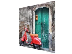 Banjado Herdabdeckplatte Glas 1 Teilig 60x52CM Schneidebrett Herdabdeckung Mit Motiv Italienischer Roller