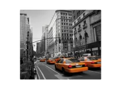 Banjado Herdabdeckplatte Glas 1 Teilig 60x52CM Schneidebrett Herdabdeckung Mit Motiv New York Taxi