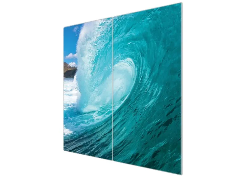 Banjado Herdabdeckplatte Glas 2 Teilig Je 30x52CM Schneidebrett Herdabdeckung Mit Motiv Perfekte Welle