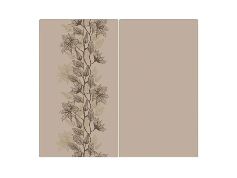 Banjado Herdabdeckplatte Glas 2 Teilig Je 30x52CM Schneidebrett Herdabdeckung Mit Motiv Baumwollblüte Monochrom
