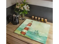 Banjado Herdabdeckplatte Glas 1 Teilig 60x52CM Schneidebrett Herdabdeckung Mit Motiv Alter Leuchtturm