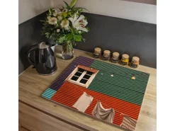 Banjado Herdabdeckplatte Glas 1 Teilig 60x52CM Schneidebrett Herdabdeckung Mit Motiv Buntes Haus