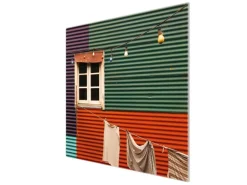 Banjado Herdabdeckplatte Glas 1 Teilig 60x52CM Schneidebrett Herdabdeckung Mit Motiv Buntes Haus