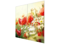 Banjado Herdabdeckplatte Glas 2 Teilig Je 30x52CM Schneidebrett Herdabdeckung Mit Motiv Kamille Und Mohn