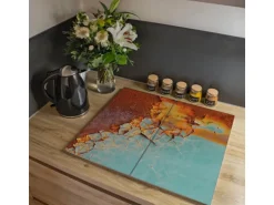 Banjado Herdabdeckplatte Glas 2 Teilig Je 30x52CM Schneidebrett Herdabdeckung Mit Motiv Rost Und Blau