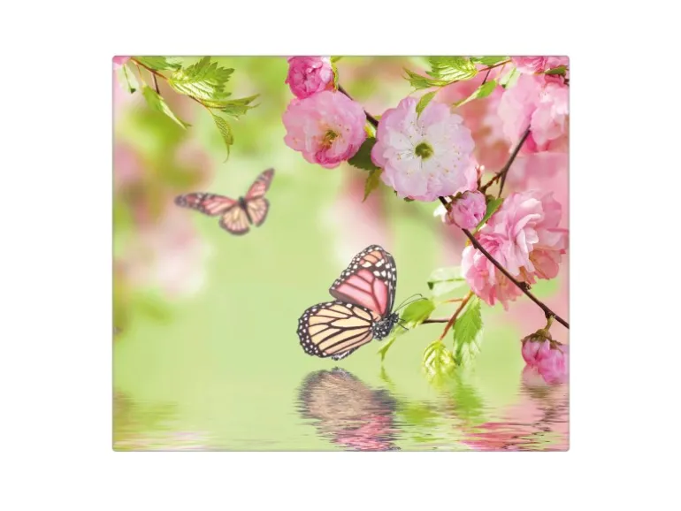 Banjado Herdabdeckplatte Glas 1 Teilig 60x52CM Schneidebrett Herdabdeckung Mit Motiv Japanische Kirschblüte