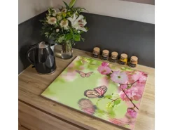 Banjado Herdabdeckplatte Glas 1 Teilig 60x52CM Schneidebrett Herdabdeckung Mit Motiv Japanische Kirschblüte