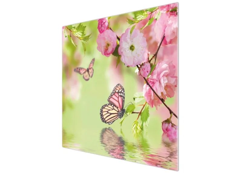 Banjado Herdabdeckplatte Glas 1 Teilig 60x52CM Schneidebrett Herdabdeckung Mit Motiv Japanische Kirschblüte