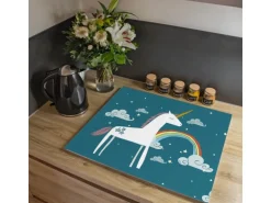 Banjado Herdabdeckplatte Glas 1 Teilig 60x52CM Schneidebrett Herdabdeckung Mit Motiv Einhorn