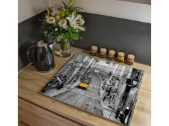 Banjado Herdabdeckplatte Glas 1 Teilig 60x52CM Schneidebrett Herdabdeckung Mit Motiv Lissabon