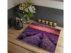 Banjado Herdabdeckplatte Glas 1 Teilig 60x52CM Schneidebrett Herdabdeckung Mit Motiv Lavendelfeld
