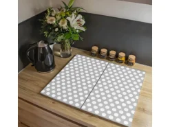 Banjado Herdabdeckplatte Glas 2 Teilig Je 30x52CM Schneidebrett Herdabdeckung Mit Motiv Punkte Grau