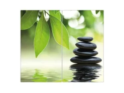 Banjado Herdabdeckplatte Glas 2 Teilig Je 30x52CM Schneidebrett Herdabdeckung Mit Motiv Steine&Relax