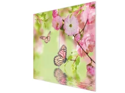 Banjado Herdabdeckplatte Glas 2 Teilig Je 30x52CM Schneidebrett Herdabdeckung Mit Motiv Japanische Kirschblüte