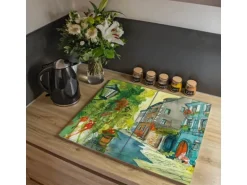 Banjado Herdabdeckplatte Glas 2 Teilig Je 30x52CM Schneidebrett Herdabdeckung Mit Motiv Historischer Stadtkern