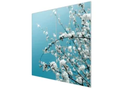 Banjado Herdabdeckplatte Glas 2 Teilig Je 30x52CM Schneidebrett Herdabdeckung Mit Motiv Weiße Kirschblüten