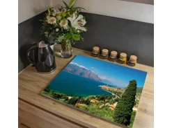 Banjado Herdabdeckplatte Glas 1 Teilig 60x52CM Schneidebrett Herdabdeckung Mit Motiv Gardasee