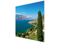 Banjado Herdabdeckplatte Glas 1 Teilig 60x52CM Schneidebrett Herdabdeckung Mit Motiv Gardasee