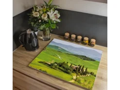 Banjado Herdabdeckplatte Glas 1 Teilig 60x52CM Schneidebrett Herdabdeckung Mit Motiv Toskana