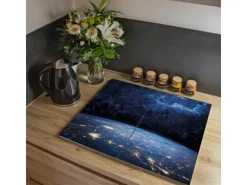 Banjado Herdabdeckplatte Glas 2 Teilig Je 30x52CM Schneidebrett Herdabdeckung Mit Motiv Galaxie
