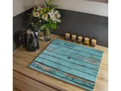 Banjado Herdabdeckplatte Glas 1 Teilig 60x52CM Schneidebrett Herdabdeckung Mit Motiv Blaue Holzlatten