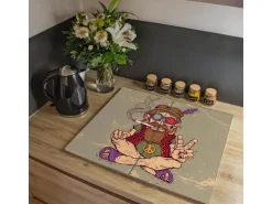 Banjado Herdabdeckplatte Glas 2 Teilig Je 30x52CM Schneidebrett Herdabdeckung Mit Motiv Peace