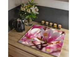 Banjado Herdabdeckplatte Glas 1 Teilig 60x52CM Schneidebrett Herdabdeckung Mit Motiv Magnolia