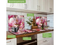 Banjado Herdabdeckplatte Glas 1 Teilig 60x52CM Schneidebrett Herdabdeckung Mit Motiv Magnolia