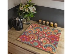 Banjado Herdabdeckplatte Glas 1 Teilig 60x52CM Schneidebrett Herdabdeckung Mit Motiv Rosetten
