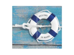 Banjado Herdabdeckplatte Glas 2 Teilig Je 30x52CM Schneidebrett Herdabdeckung Mit Motiv Blauer Rettungsring