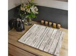 Banjado Herdabdeckplatte Glas 2 Teilig Je 30x52CM Schneidebrett Herdabdeckung Mit Motiv Weißes Holz