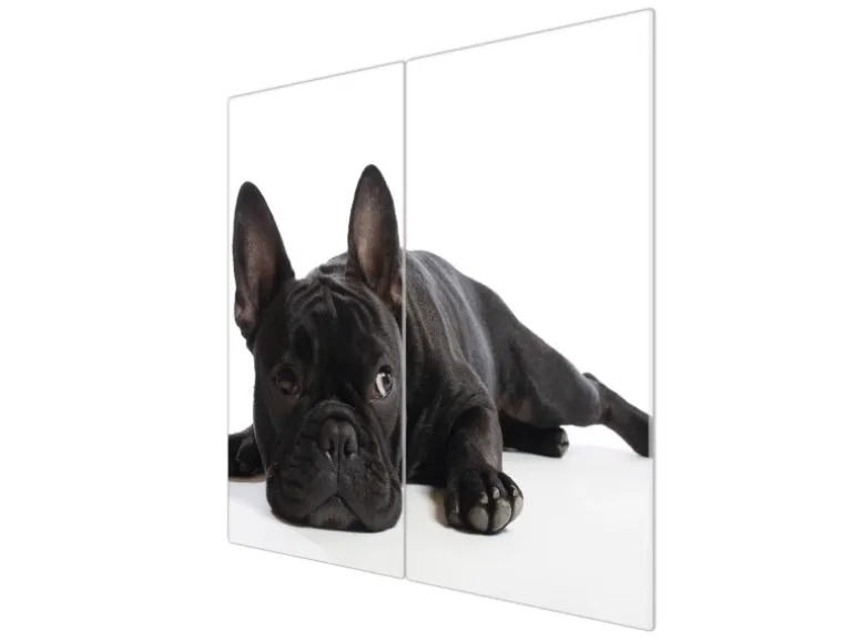 Banjado Herdabdeckplatte Glas 2 Teilig Je 30x52CM Schneidebrett Herdabdeckung Mit Motiv Bulldogge